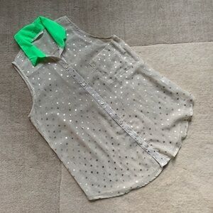 BP Lush Gold Polka Dot Print Sheer Neon Blouse Top
